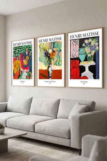 Henri Matisse Ünlü Sanat Eseri Serisi 3'lü Çerçeveli Tablo Seti Modern Salon ve Ofis Dekorasyonu - 6