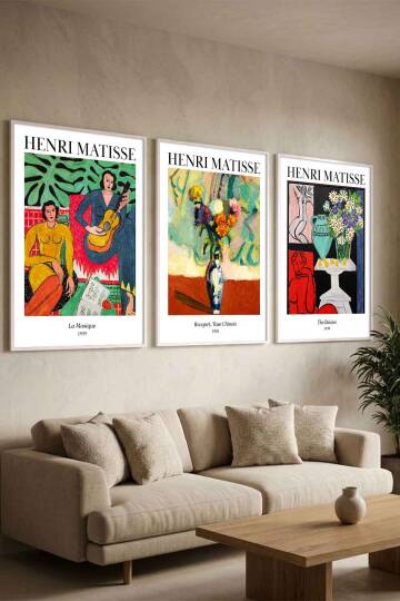 Henri Matisse Ünlü Sanat Eseri Serisi 3'lü Çerçeveli Tablo Seti Modern Salon ve Ofis Dekorasyonu - 8