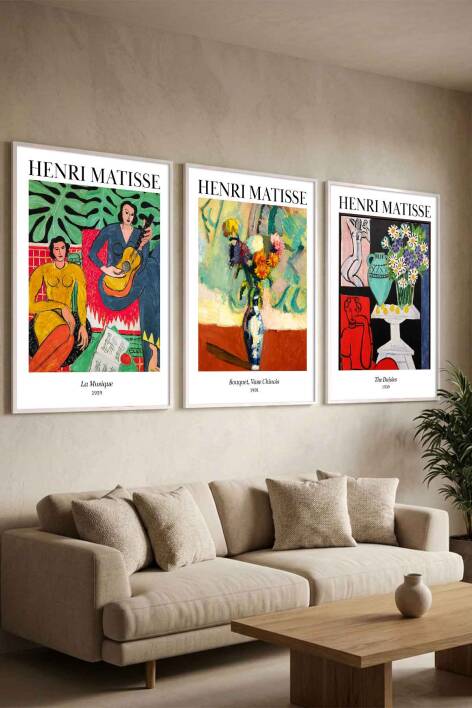 Henri Matisse Ünlü Sanat Eseri Serisi 3'lü Çerçeveli Tablo Seti Modern Salon ve Ofis Dekorasyonu - 8