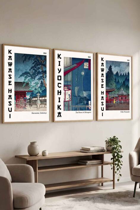 Japon Sanatı Hasui ve Kiyochika 3'lü Çerçeveli Tablo Seti Ünlü Sanatçılar Serisi Salon ve Ofis Dekorasyonu - 8