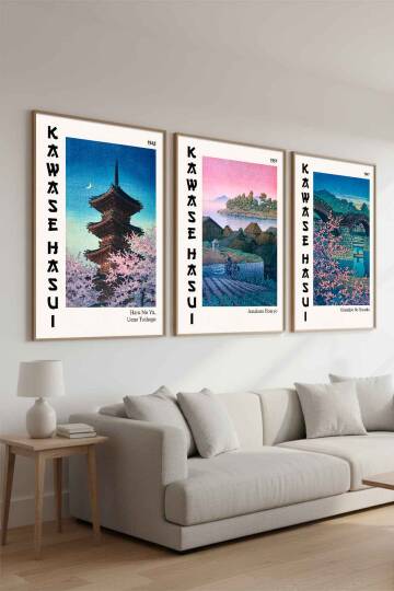 Japon Sanatı Kawase Hasui 3'lü Set Çerçeveli Tablo Ünlü Sanatçılar Serisi Salon ve Ofis Dekorasyonu - 8