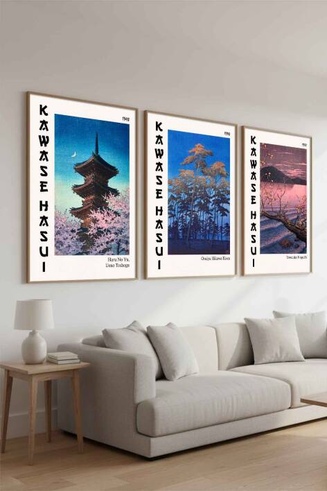 Japon Sanatı Kawase Hasui 3'lü Set Çerçeveli Tablo Ünlü Sanatçılar Serisi Salon ve Ofis Duvar Dekorasyonu - 2