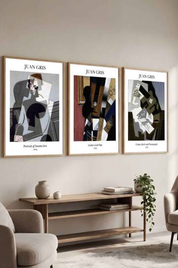 Juan Gris Kübizm Soyut Sanat 3'lü Set Ünlü Sanatçılar Serisi Çerçeveli Tablo Salon ve Ofis Duvar Dekorasyonu - 5