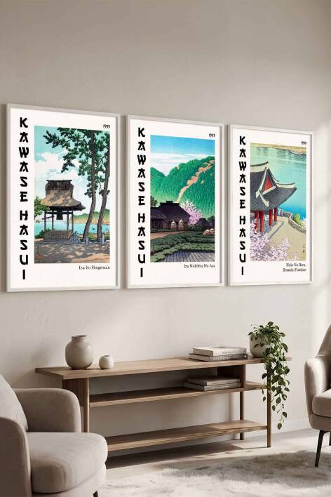 Kawase Hasui Japon Manzara Sanatı 3'lü Set Ünlü Sanatçılar Serisi Çerçeveli Tablo Salon ve Ofis Dekorasyonu - 7