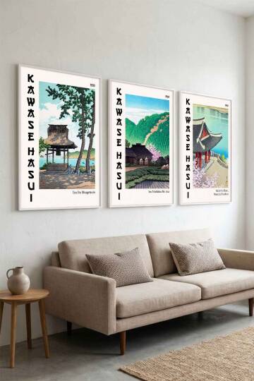 Kawase Hasui Japon Manzara Sanatı 3'lü Set Ünlü Sanatçılar Serisi Çerçeveli Tablo Salon ve Ofis Dekorasyonu - 8
