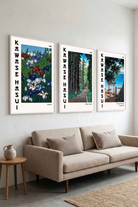 Kawase Hasui Japon Sanatı 3'lü Set Ünlü Sanatçılar Serisi Çerçeveli Tablo Salon ve Ofis Duvar Dekorasyonu - 5