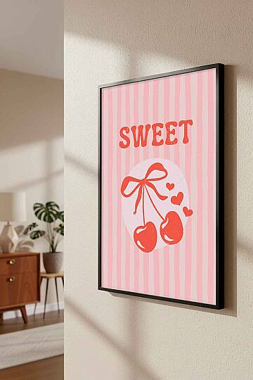 Kiraz Desenli Sweet Temalı Retro Çerçeveli Tablo Salon Genç Odası Dekorasyonu - 3