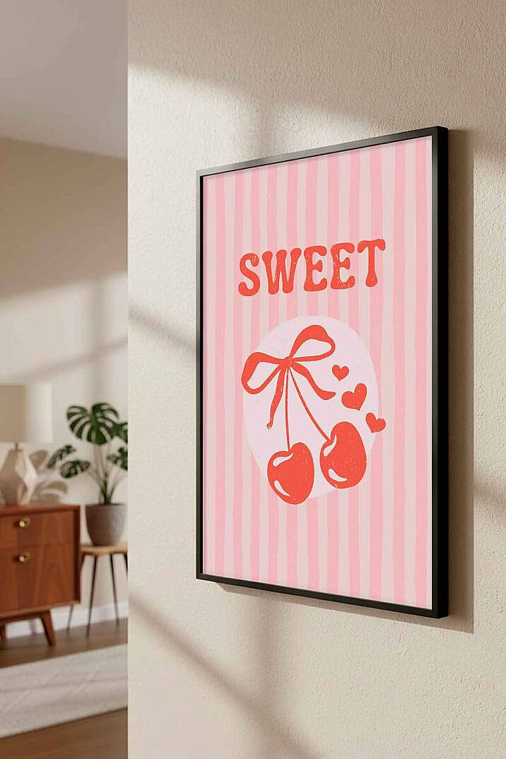 Kiraz Desenli Sweet Temalı Retro Çerçeveli Tablo Salon Genç Odası Dekorasyonu - 3