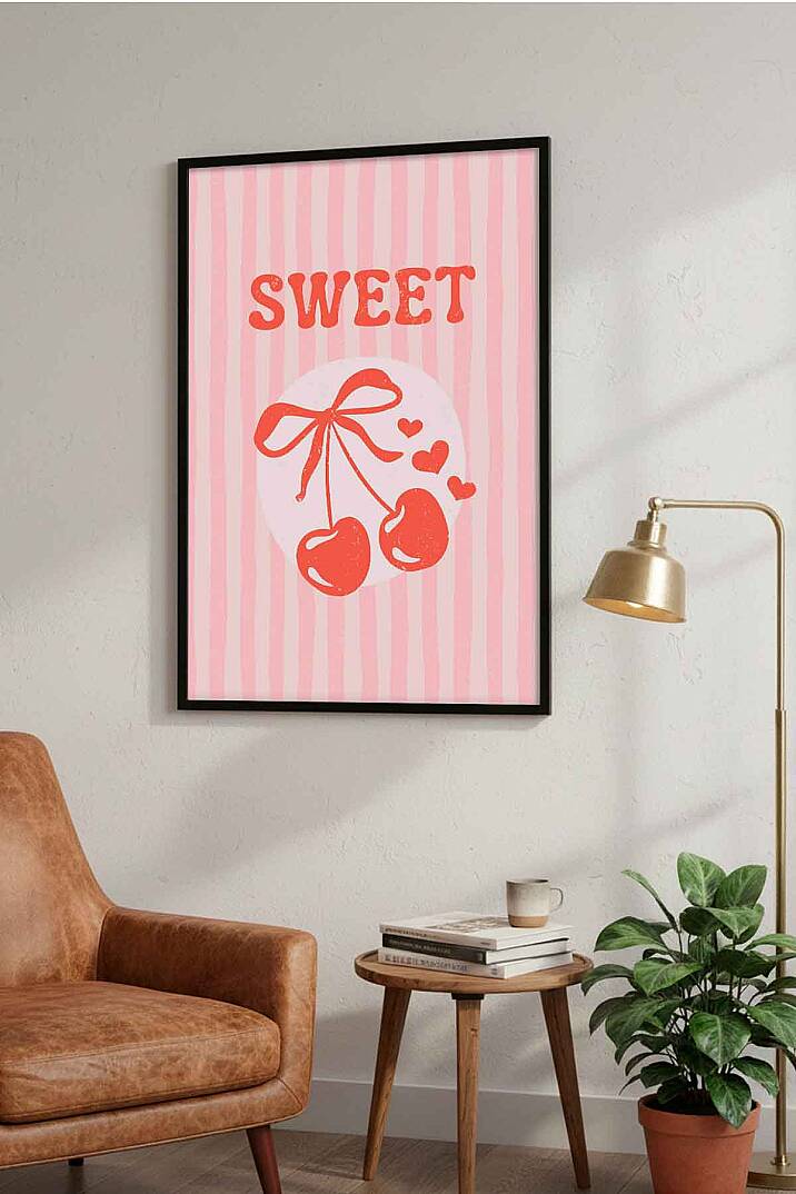 Kiraz Desenli Sweet Temalı Retro Çerçeveli Tablo Salon Genç Odası Dekorasyonu - 4