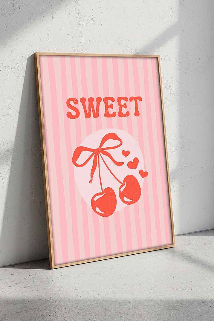 Kiraz Desenli Sweet Temalı Retro Çerçeveli Tablo Salon Genç Odası Dekorasyonu - 1