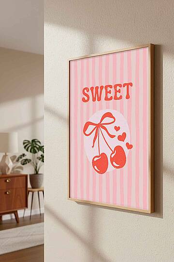 Kiraz Desenli Sweet Temalı Retro Çerçeveli Tablo Salon Genç Odası Dekorasyonu - 5