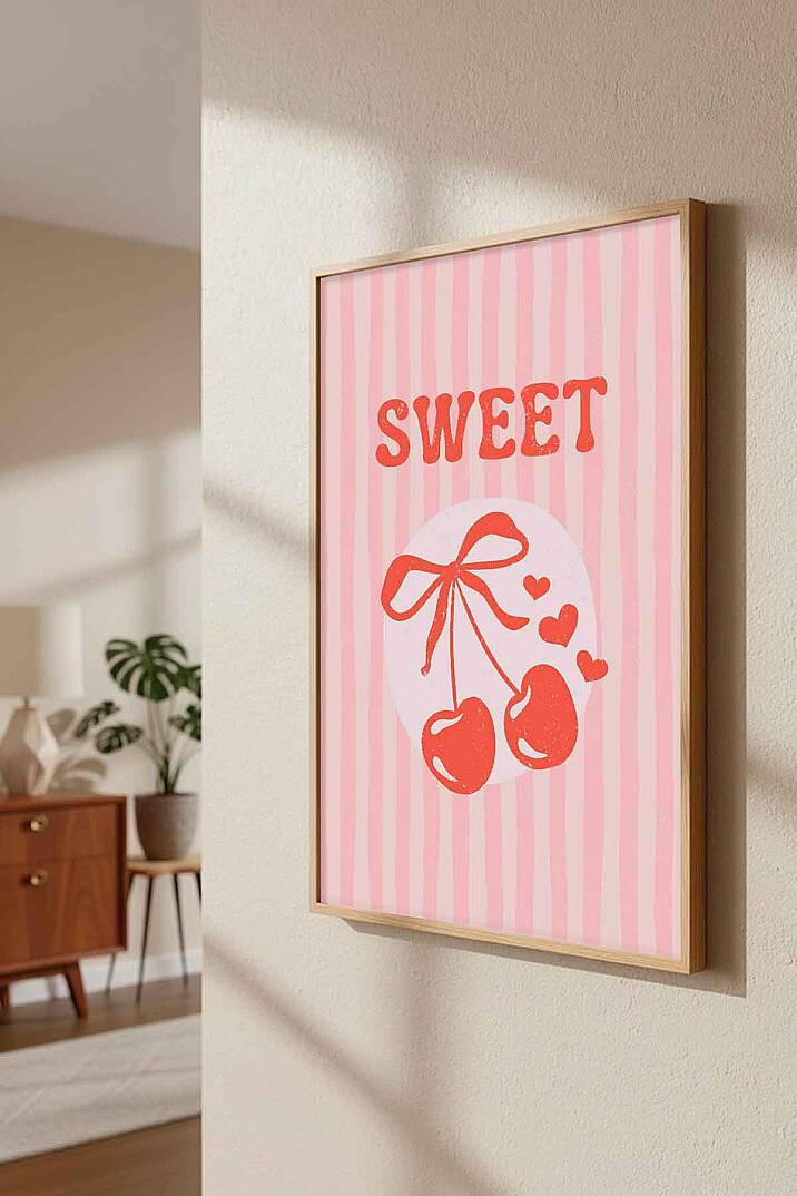 Kiraz Desenli Sweet Temalı Retro Çerçeveli Tablo Salon Genç Odası Dekorasyonu - 5
