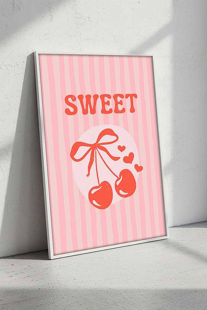 Kiraz Desenli Sweet Temalı Retro Çerçeveli Tablo Salon Genç Odası Dekorasyonu - 7