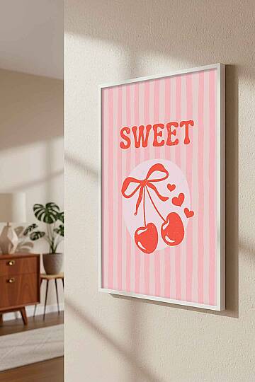 Kiraz Desenli Sweet Temalı Retro Çerçeveli Tablo Salon Genç Odası Dekorasyonu - 8