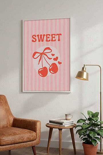 Kiraz Desenli Sweet Temalı Retro Çerçeveli Tablo Salon Genç Odası Dekorasyonu - 9