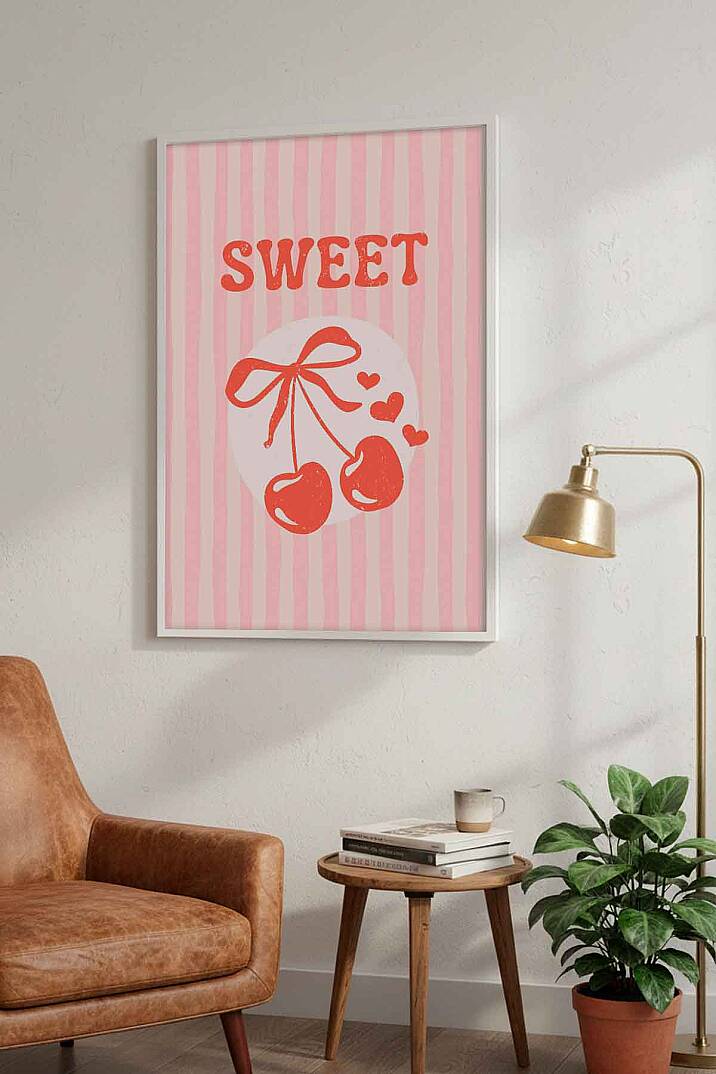 Kiraz Desenli Sweet Temalı Retro Çerçeveli Tablo Salon Genç Odası Dekorasyonu - 9