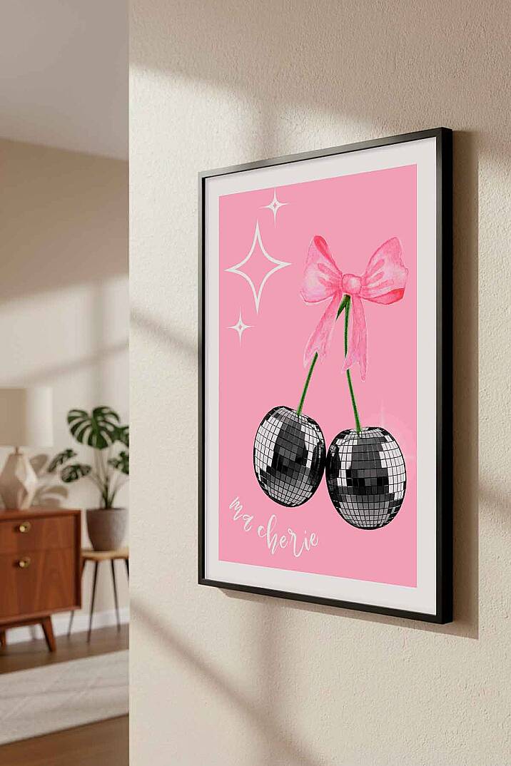 Ma Cherie Disco Kiraz Temalı Çerçeveli Tablo Modern Ev Genç Odası Dekorasyonu - 3