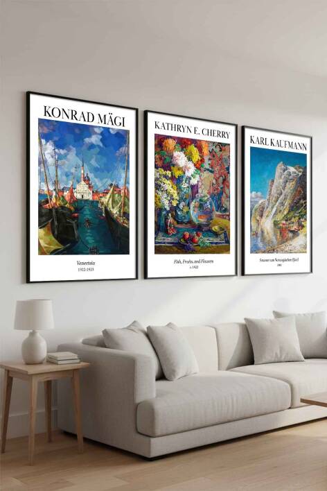 Manzara ve Çiçek Temalı 3'lü Set Ünlü Ressam Eserler Serisi Çerçeveli Tablo Salon Ofis Dekorasyonu - 2