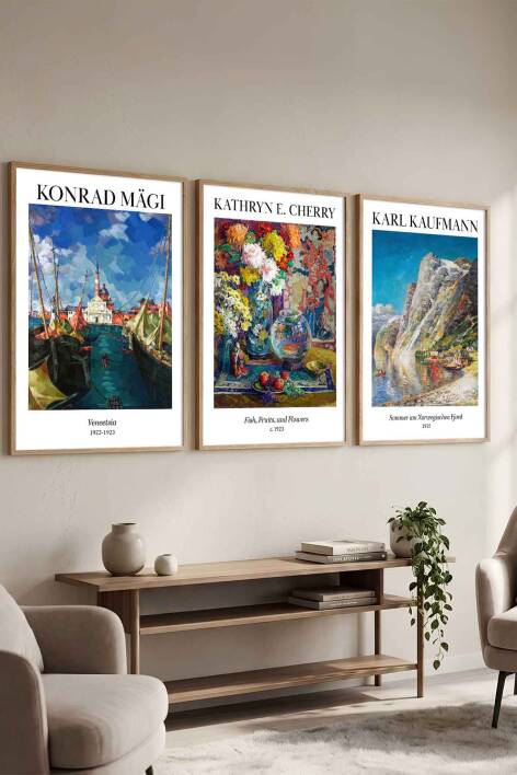 Manzara ve Çiçek Temalı 3'lü Set Ünlü Ressam Eserler Serisi Çerçeveli Tablo Salon Ofis Dekorasyonu - 7