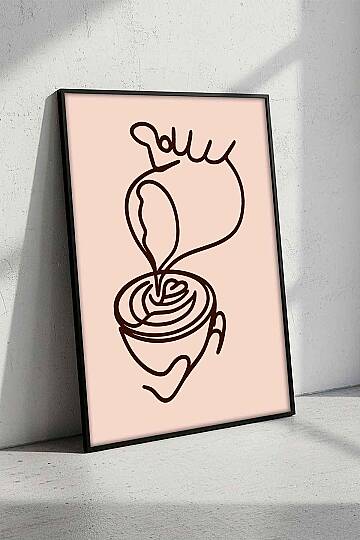 Minimalist Kahve Sanatı Modern Çizgi Art Çerçeveli Tablo Mutfak Cafe Duvar Dekoru - 2