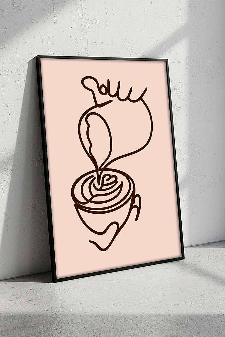 Minimalist Kahve Sanatı Modern Çizgi Art Çerçeveli Tablo Mutfak Cafe Duvar Dekoru - 2