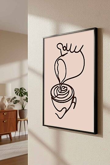 Minimalist Kahve Sanatı Modern Çizgi Art Çerçeveli Tablo Mutfak Cafe Duvar Dekoru - 3