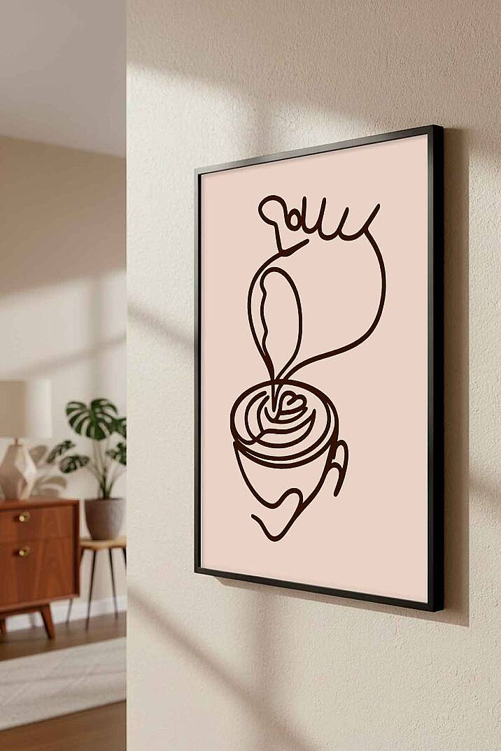 Minimalist Kahve Sanatı Modern Çizgi Art Çerçeveli Tablo Mutfak Cafe Duvar Dekoru - 3