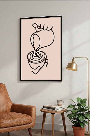 Minimalist Kahve Sanatı Modern Çizgi Art Çerçeveli Tablo Mutfak Cafe Duvar Dekoru - 4