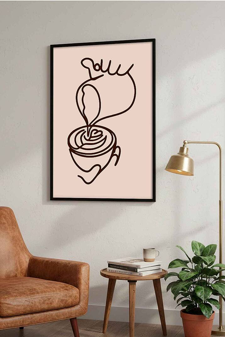 Minimalist Kahve Sanatı Modern Çizgi Art Çerçeveli Tablo Mutfak Cafe Duvar Dekoru - 4
