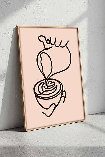 Minimalist Kahve Sanatı Modern Çizgi Art Çerçeveli Tablo Mutfak Cafe Duvar Dekoru - 1