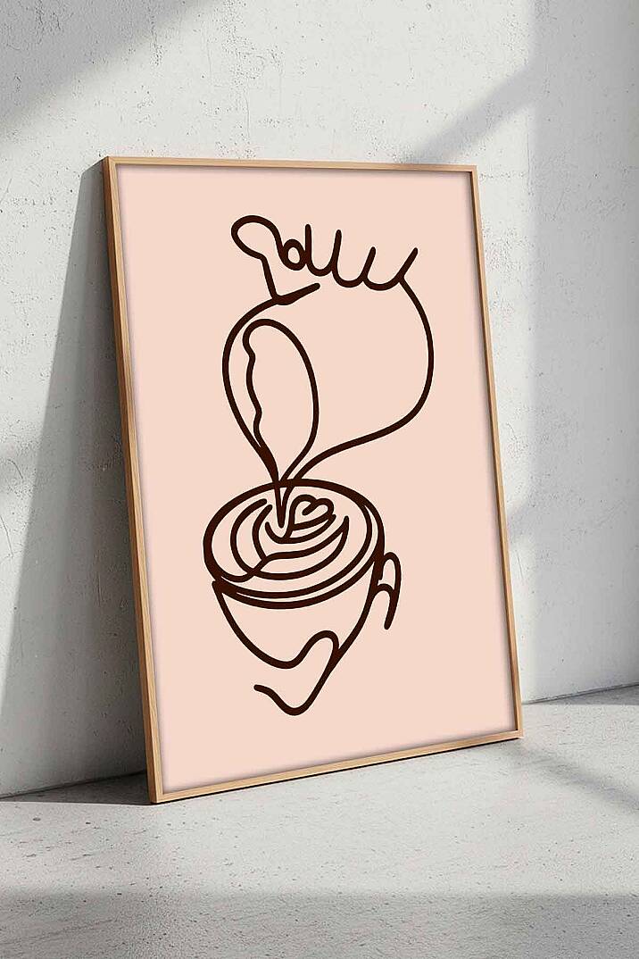Minimalist Kahve Sanatı Modern Çizgi Art Çerçeveli Tablo Mutfak Cafe Duvar Dekoru - 1