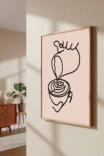 Minimalist Kahve Sanatı Modern Çizgi Art Çerçeveli Tablo Mutfak Cafe Duvar Dekoru - 5