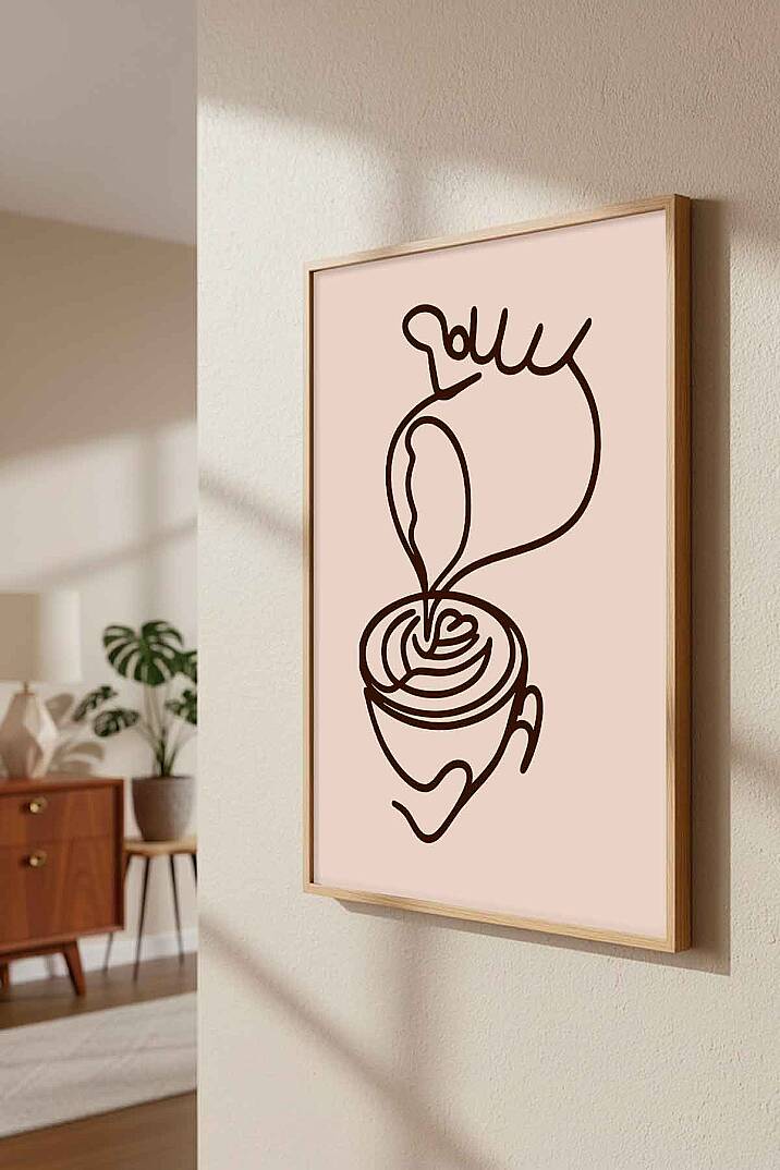 Minimalist Kahve Sanatı Modern Çizgi Art Çerçeveli Tablo Mutfak Cafe Duvar Dekoru - 5