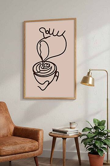 Minimalist Kahve Sanatı Modern Çizgi Art Çerçeveli Tablo Mutfak Cafe Duvar Dekoru - 6
