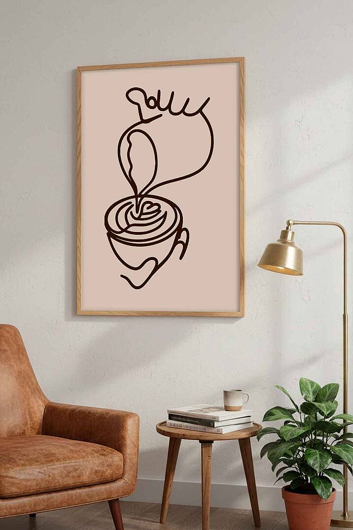 Minimalist Kahve Sanatı Modern Çizgi Art Çerçeveli Tablo Mutfak Cafe Duvar Dekoru - 6