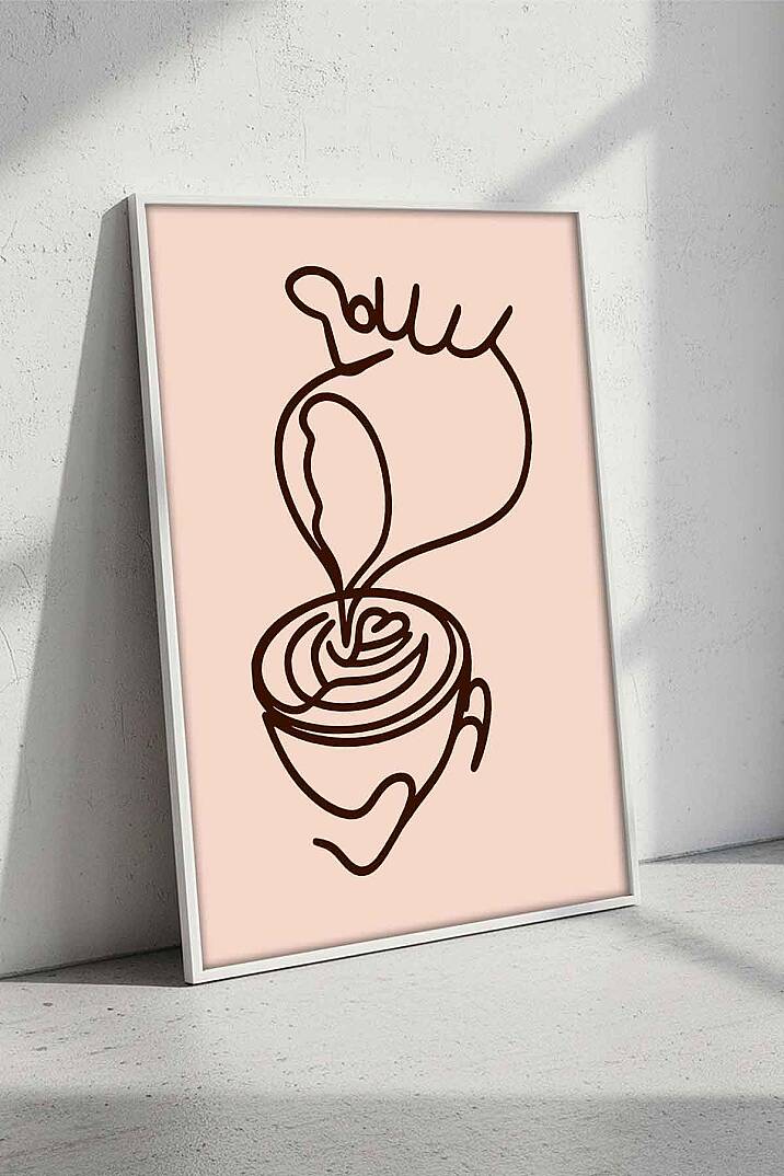 Minimalist Kahve Sanatı Modern Çizgi Art Çerçeveli Tablo Mutfak Cafe Duvar Dekoru - 7