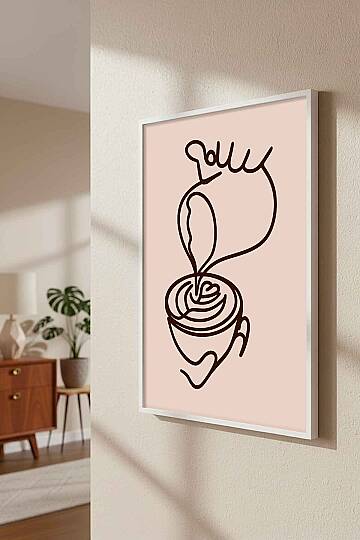 Minimalist Kahve Sanatı Modern Çizgi Art Çerçeveli Tablo Mutfak Cafe Duvar Dekoru - 8