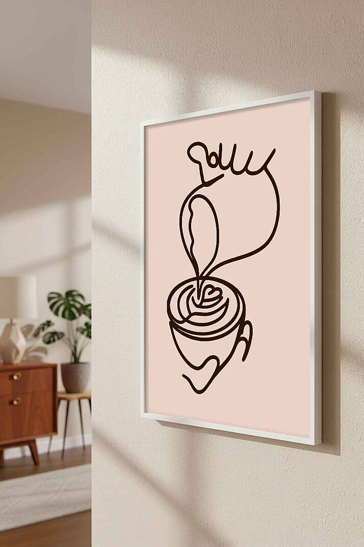 Minimalist Kahve Sanatı Modern Çizgi Art Çerçeveli Tablo Mutfak Cafe Duvar Dekoru - 8
