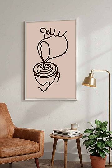 Minimalist Kahve Sanatı Modern Çizgi Art Çerçeveli Tablo Mutfak Cafe Duvar Dekoru - 9