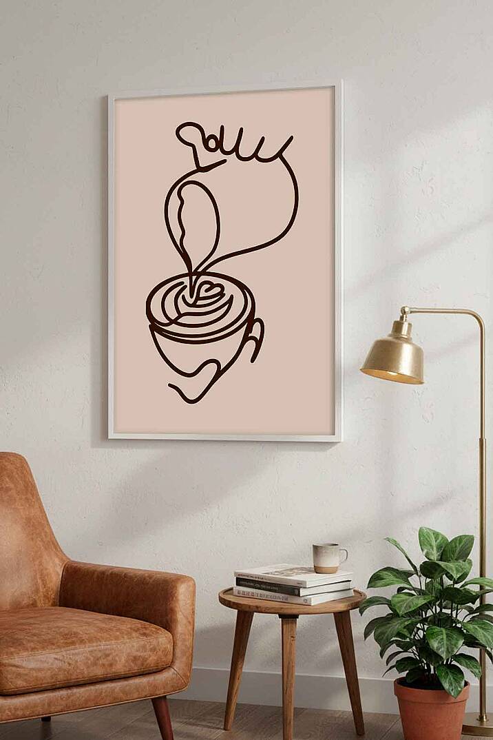 Minimalist Kahve Sanatı Modern Çizgi Art Çerçeveli Tablo Mutfak Cafe Duvar Dekoru - 9