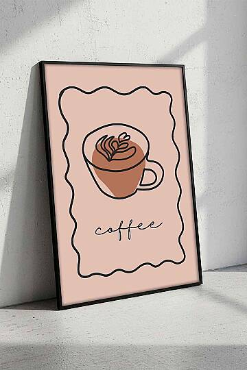 Minimalist Kahve Temalı Line Art Çerçeveli Tablo Mutfak Cafe Dekoru - 2