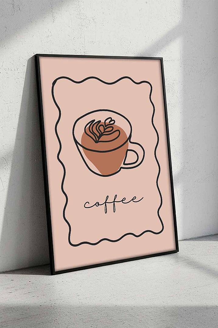 Minimalist Kahve Temalı Line Art Çerçeveli Tablo Mutfak Cafe Dekoru - 2