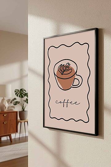 Minimalist Kahve Temalı Line Art Çerçeveli Tablo Mutfak Cafe Dekoru - 3