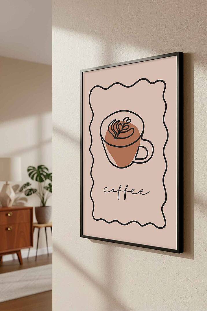 Minimalist Kahve Temalı Line Art Çerçeveli Tablo Mutfak Cafe Dekoru - 3