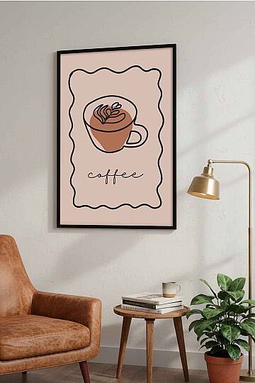 Minimalist Kahve Temalı Line Art Çerçeveli Tablo Mutfak Cafe Dekoru - 4