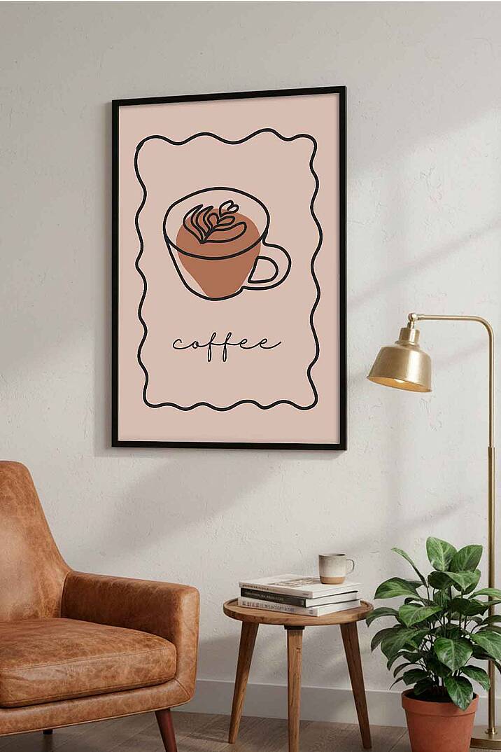 Minimalist Kahve Temalı Line Art Çerçeveli Tablo Mutfak Cafe Dekoru - 4
