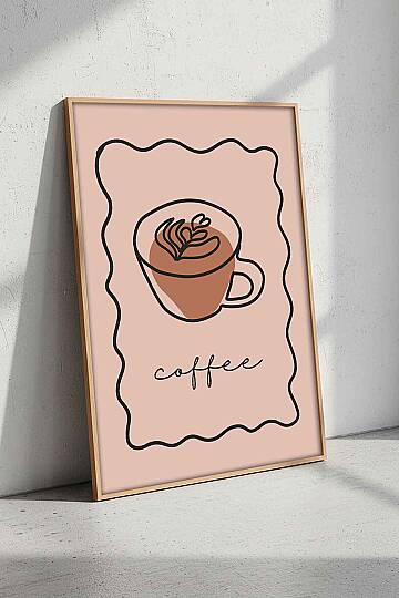 Minimalist Kahve Temalı Line Art Çerçeveli Tablo Mutfak Cafe Dekoru - 1