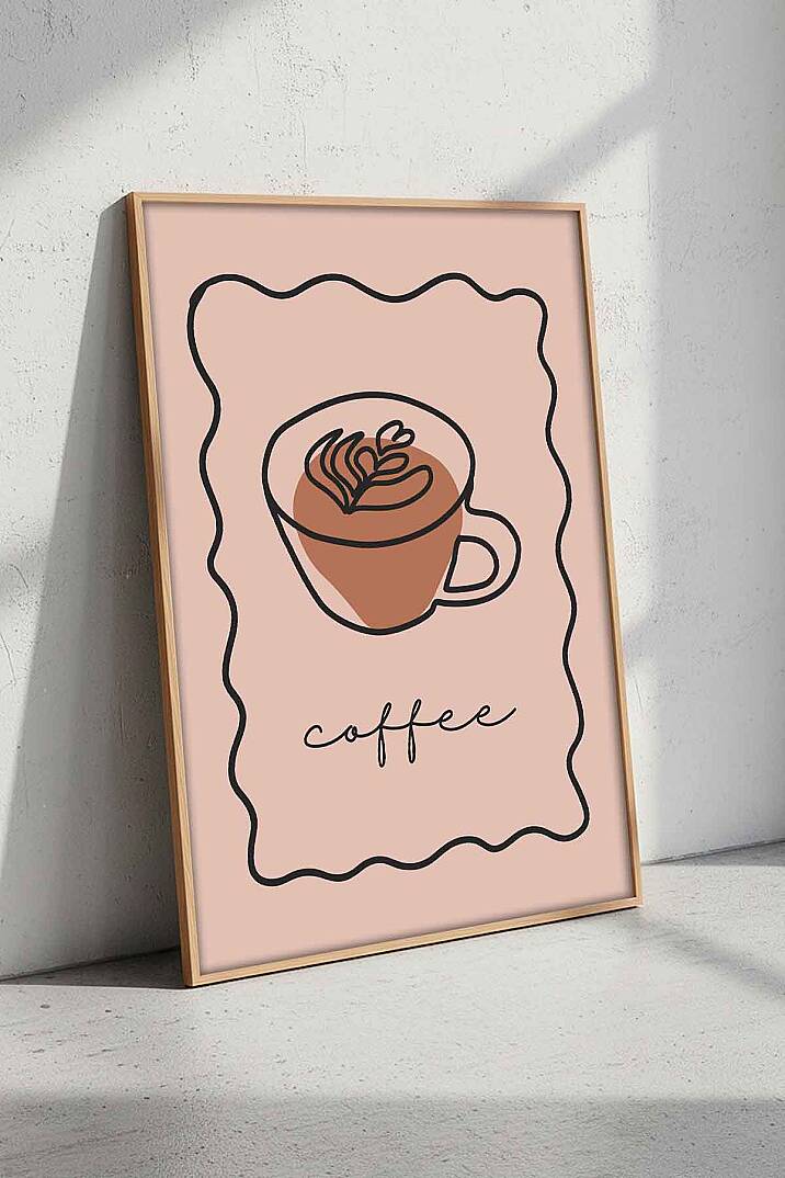 Minimalist Kahve Temalı Line Art Çerçeveli Tablo Mutfak Cafe Dekoru - 1