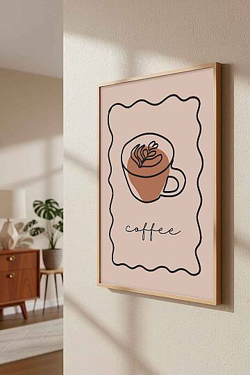 Minimalist Kahve Temalı Line Art Çerçeveli Tablo Mutfak Cafe Dekoru - 5