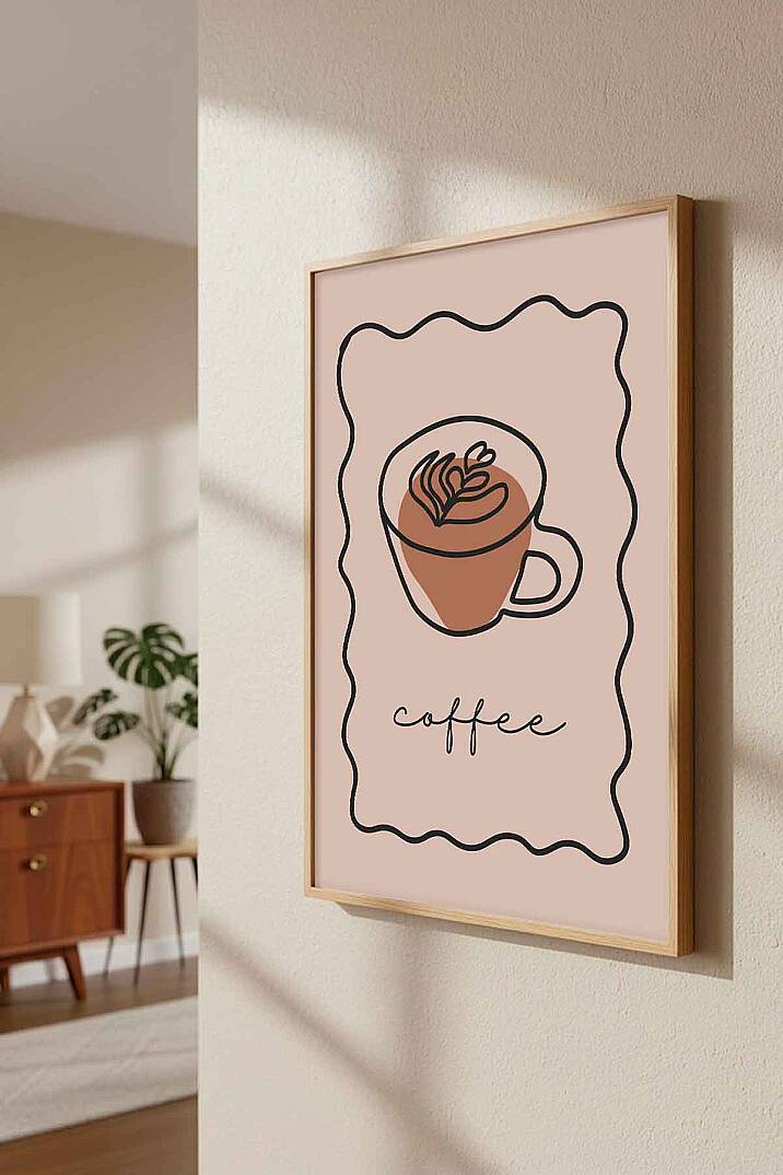 Minimalist Kahve Temalı Line Art Çerçeveli Tablo Mutfak Cafe Dekoru - 5